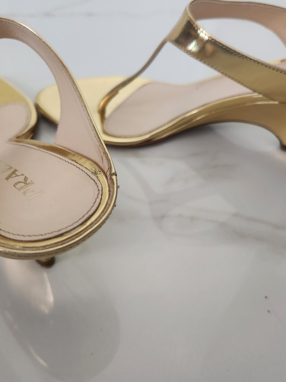 Prada Gold Metallic Thong Sandals - Women's Designer Heels - Picture 6 of 10